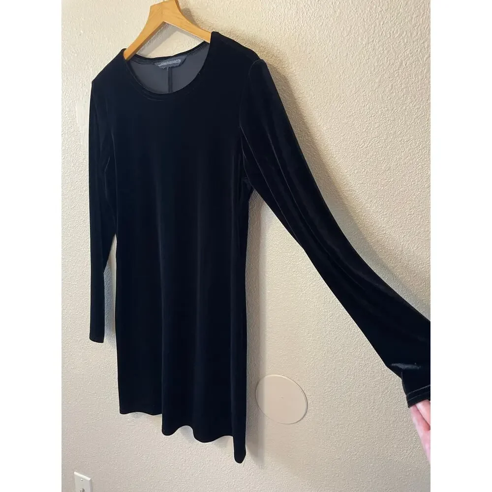 Jonathan Martin Black Velvet Long Sleeve Romantic Mini Shirt Dress Size Medium - Picture 3 of 9